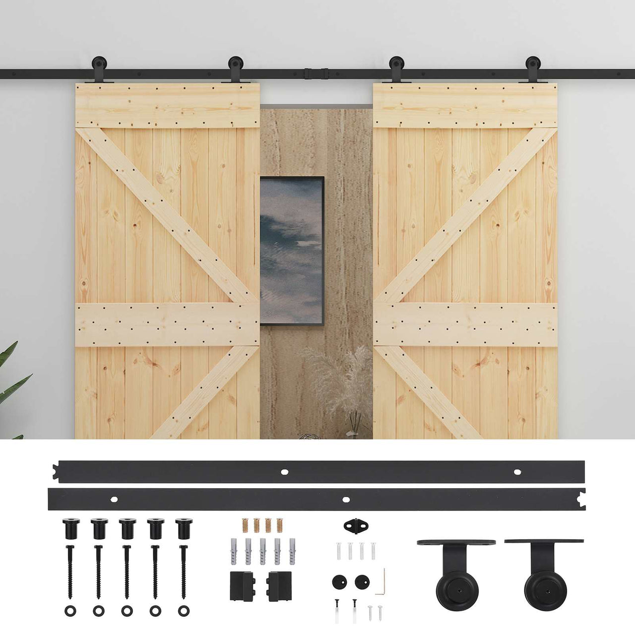 Porte coulissante 2 pcs Naturel et noir Bois de pin massif 