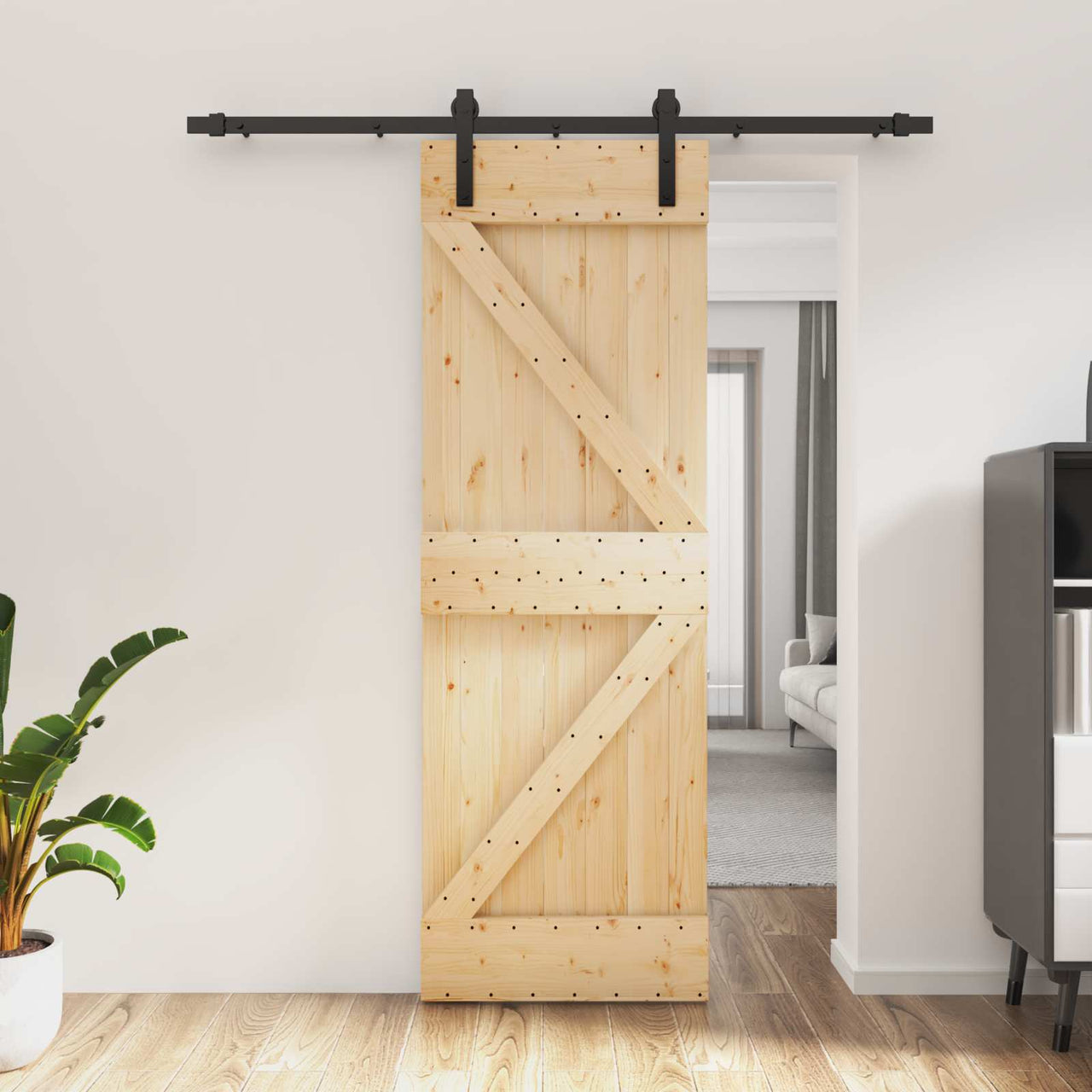 Porte coulissante naturelle et noire 70 x 210 cm 