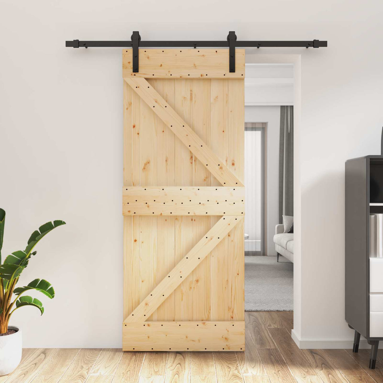 Porte coulissante naturelle et noire 85 x 210 cm 