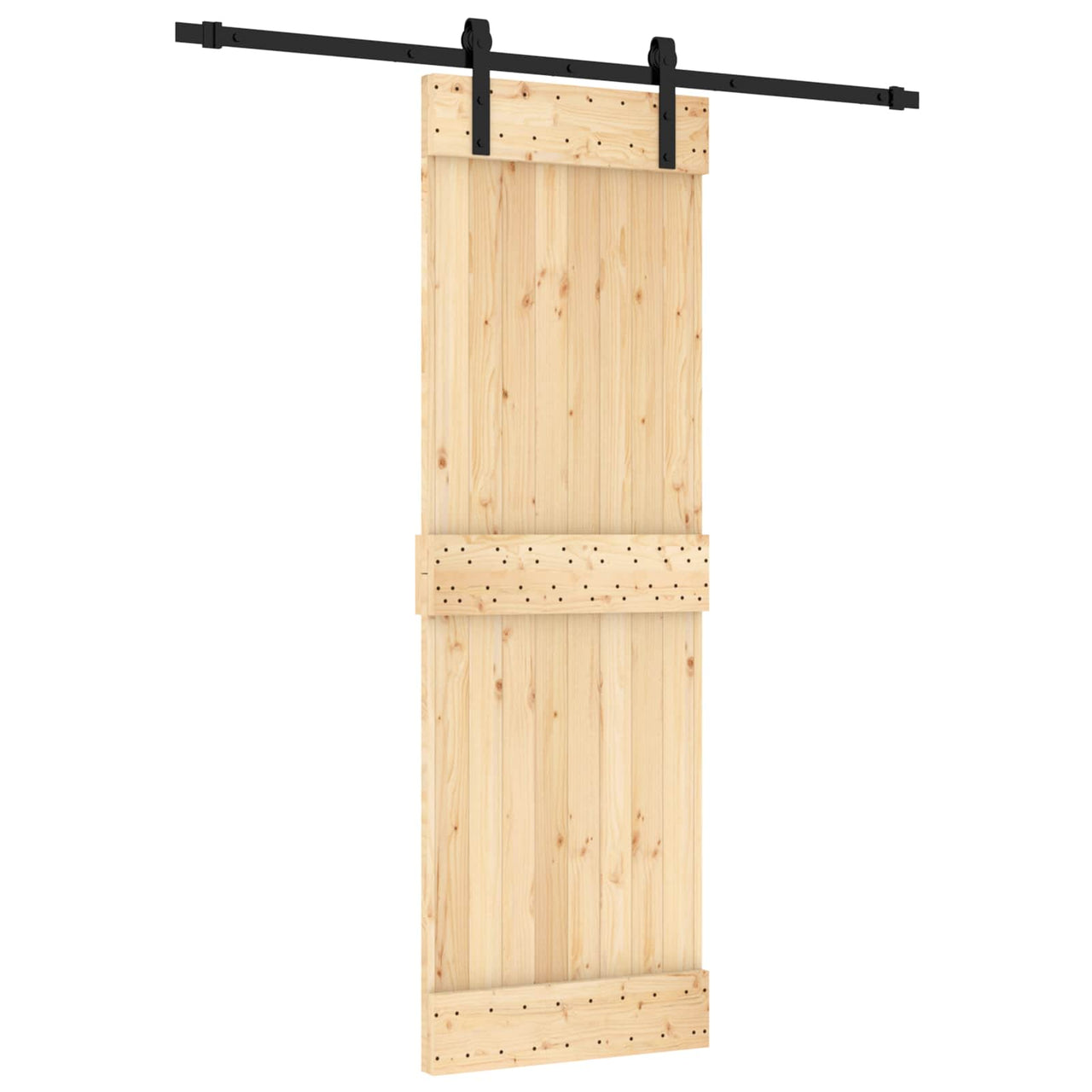 Porte coulissante en bois de pin naturel et noir 70 x 210 cm 