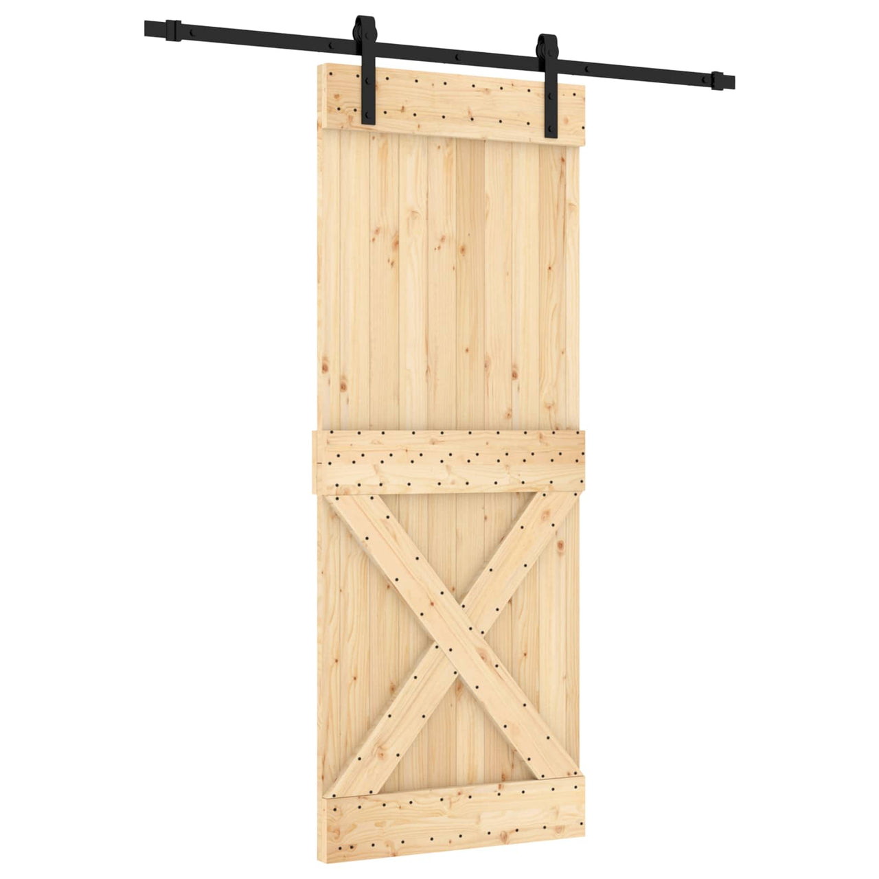 Porte coulissante en bois de pin naturel et noir 80 x 210 cm 