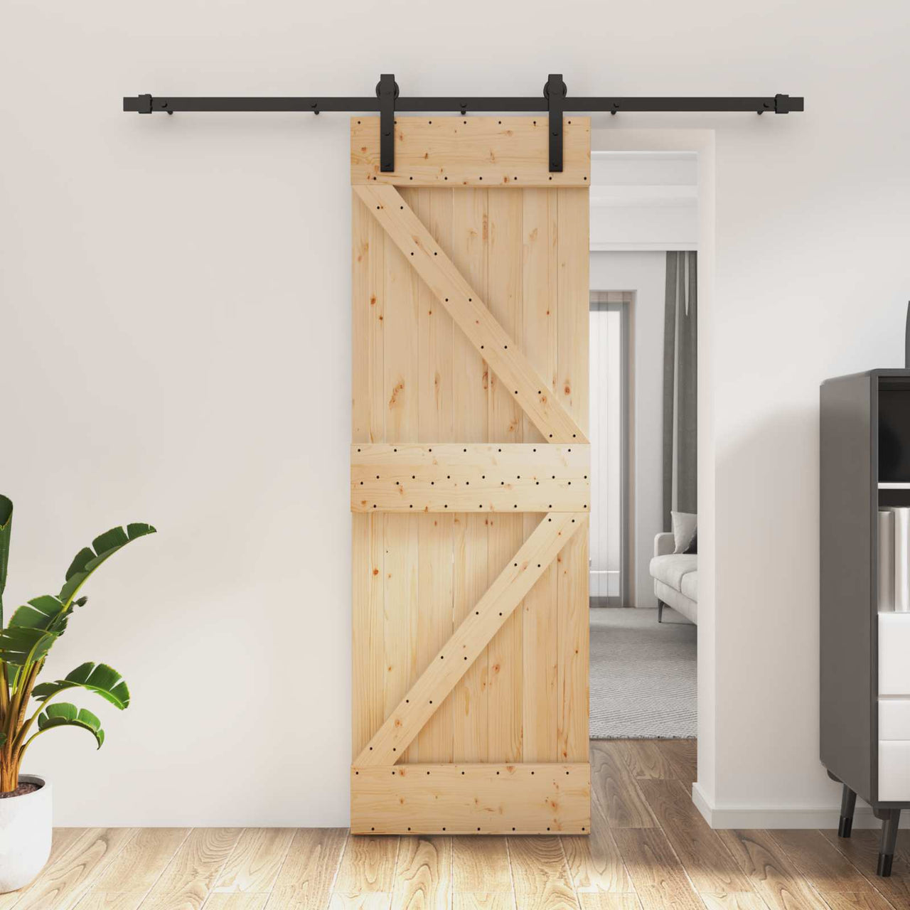 Porte coulissante naturel et noir 70 x 210 cm 