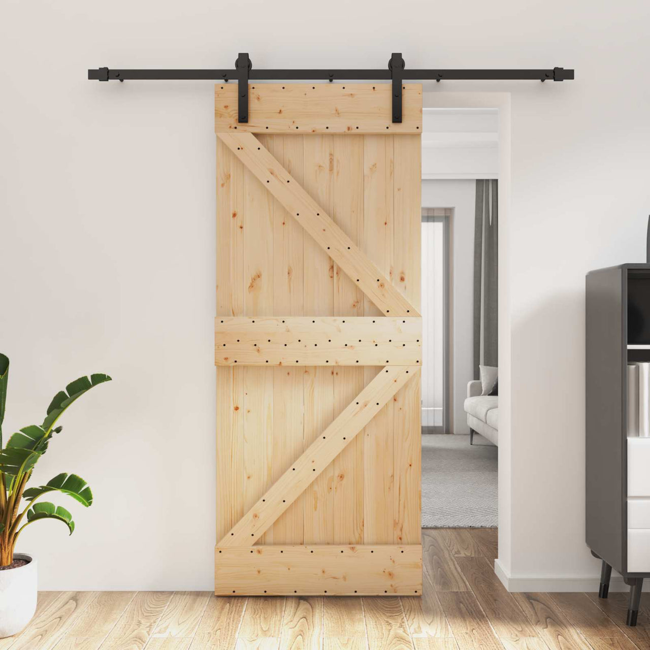 Porte coulissante naturel et noir 85 x 210 cm 