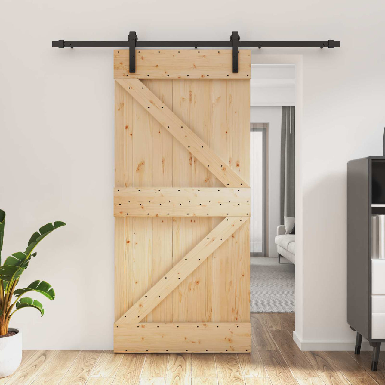 Porte coulissante naturel et noir 95 x 210 cm 