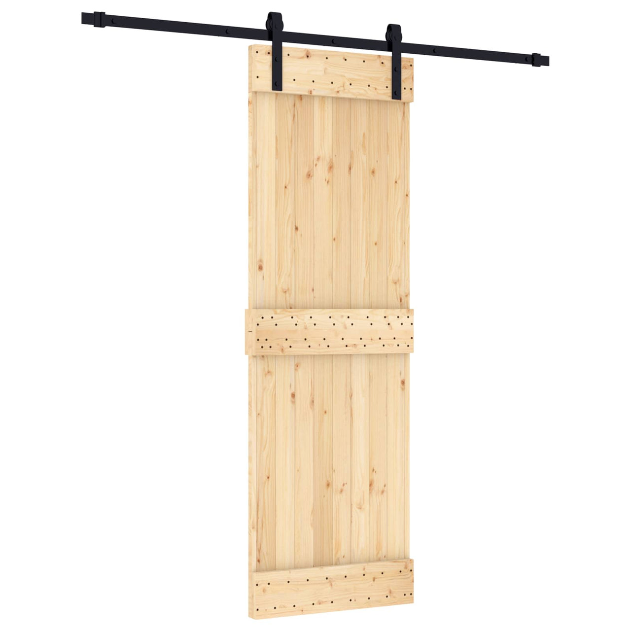 Porte coulissante en bois de pin naturel et noir 70 x 210 cm 
