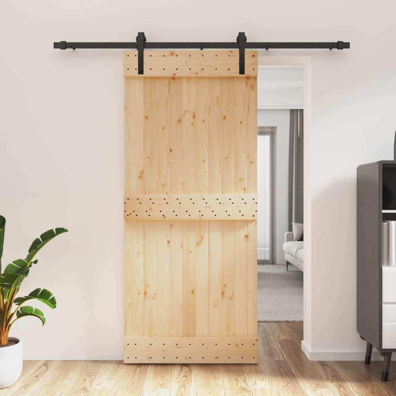 Porte coulissante naturelle et noire 90 x 210 cm 