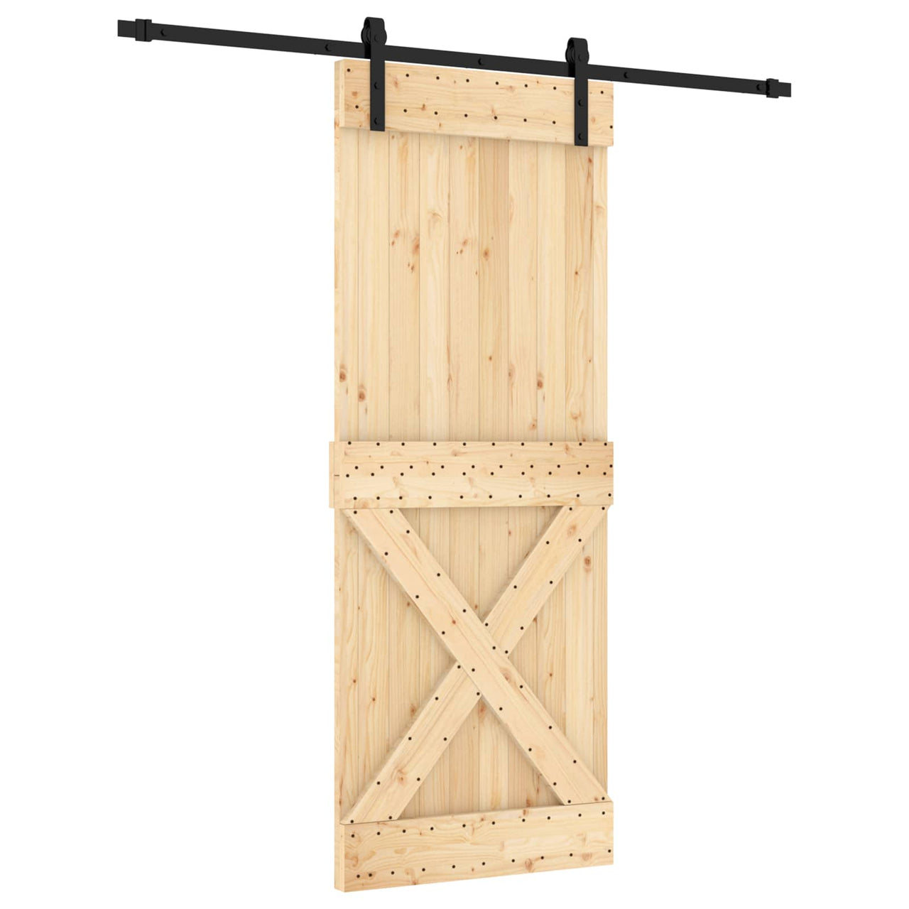 Porte coulissante en bois de pin naturel et noir 80 x 210 cm 