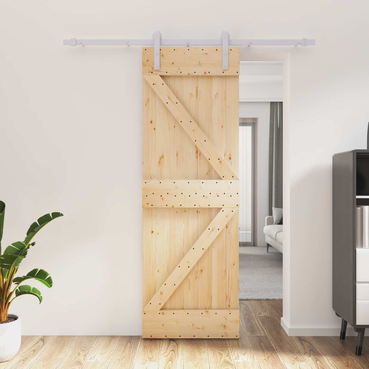 Porte coulissante naturelle et blanche 70 x 210 cm 