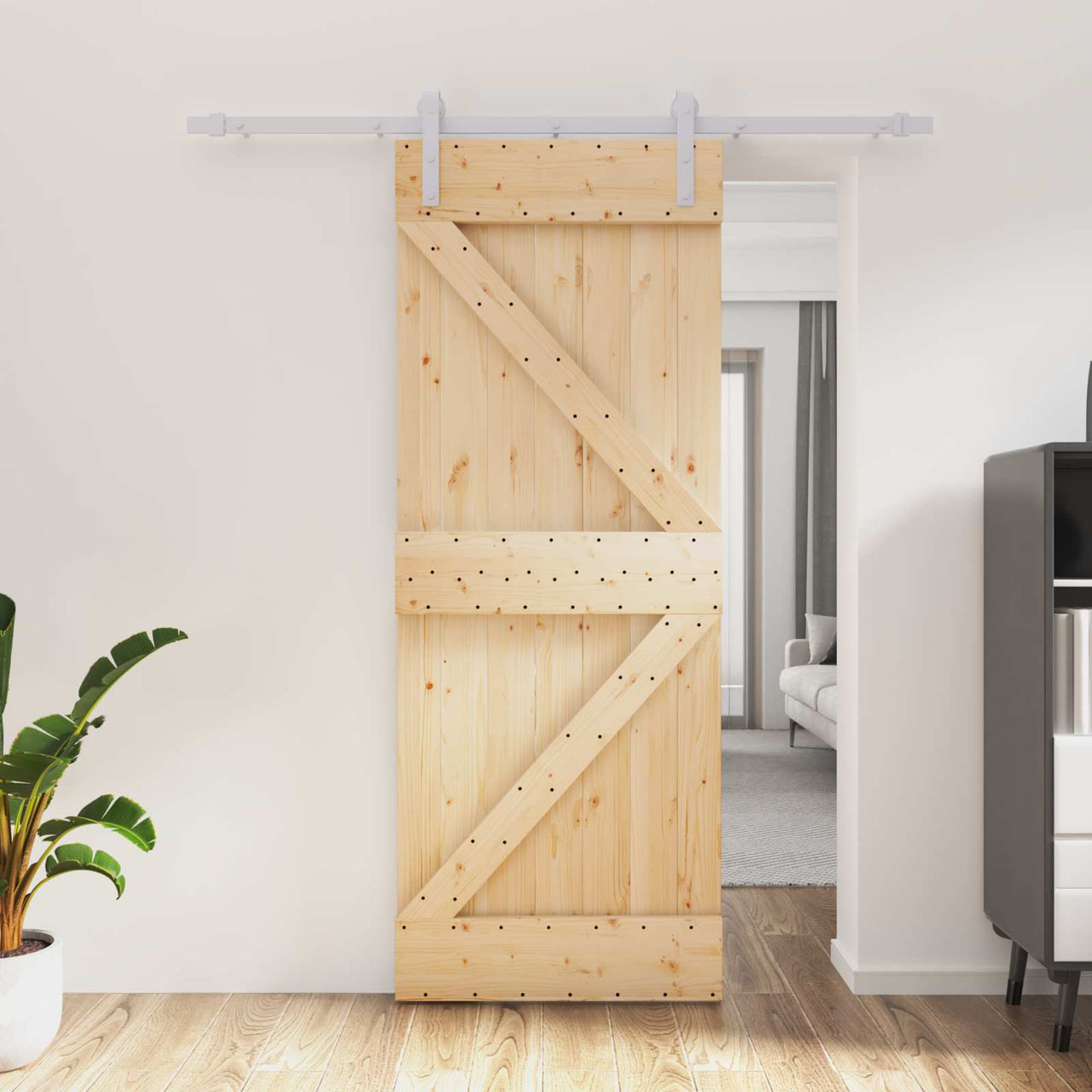 Puerta Corredera Natural y Blanco 80 x 210 cm