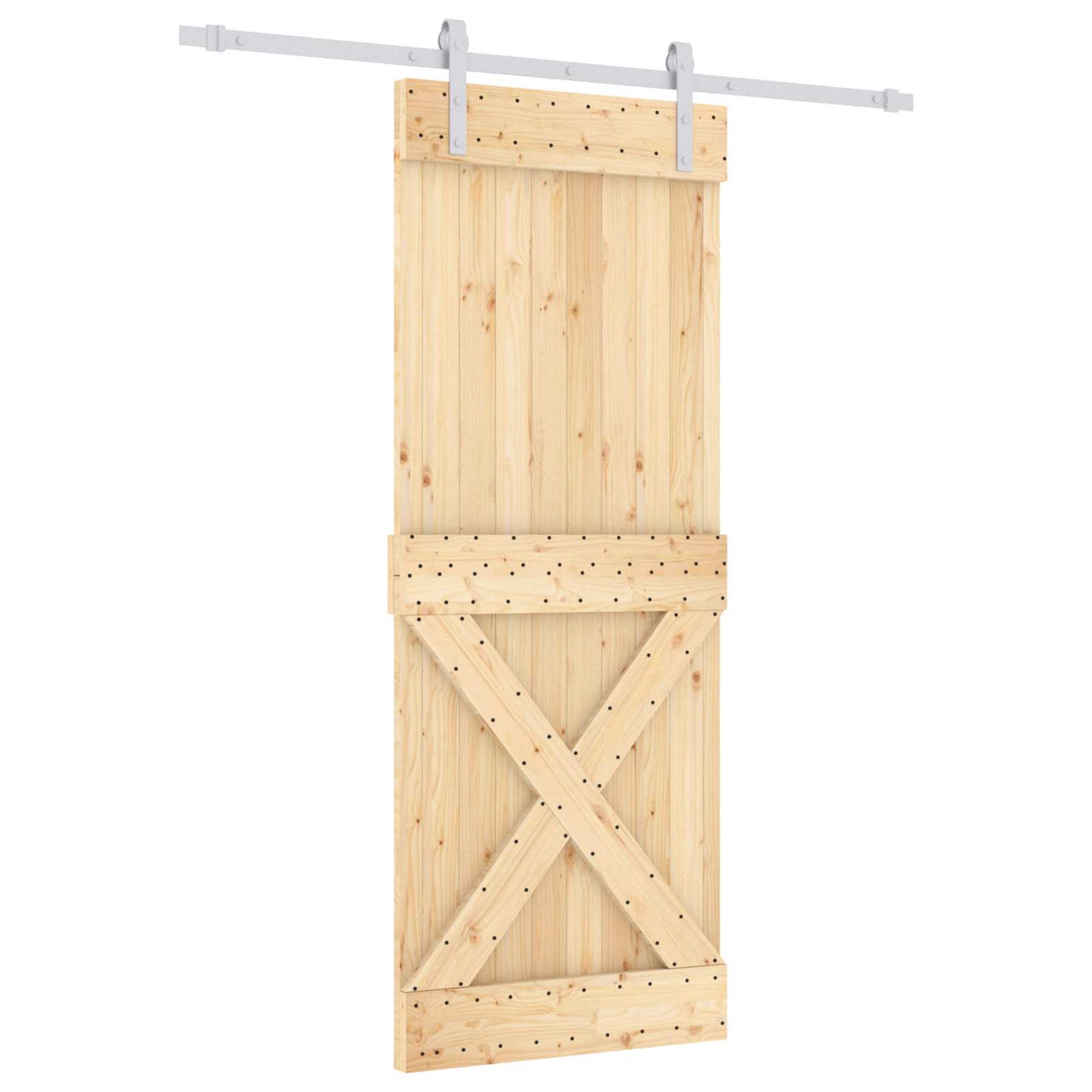 Porte coulissante en bois de pin naturel et blanc 80 x 210 cm 