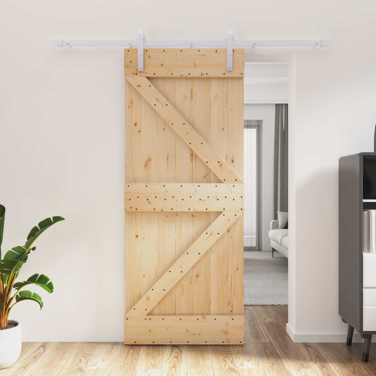 Puerta Corredera Natural y Blanco 85 x 210 cm