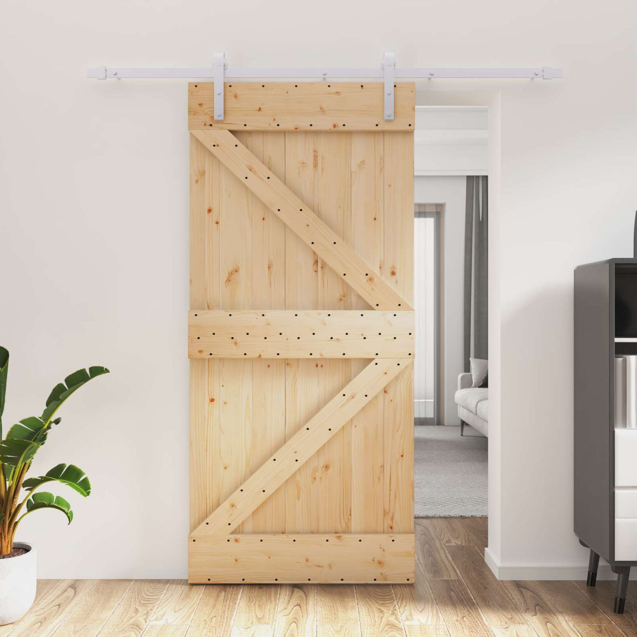 Porte coulissante naturelle et blanche 95 x 210 cm 