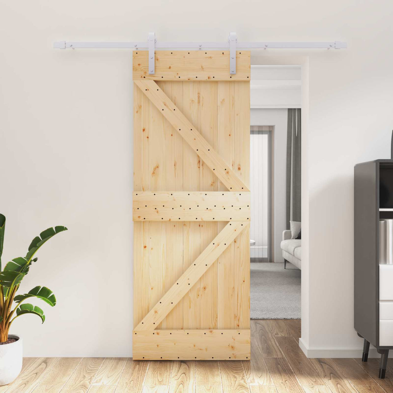 Porte coulissante naturelle et blanche 80 x 210 cm 
