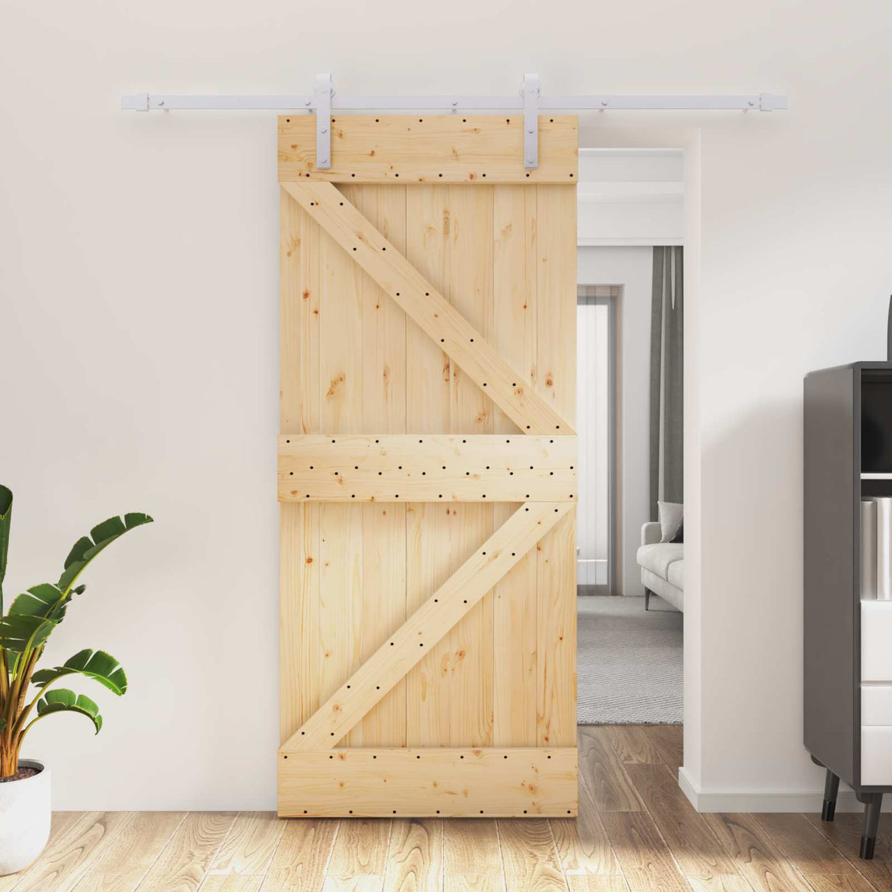 Porte coulissante naturel et blanc 90 x 210 cm 