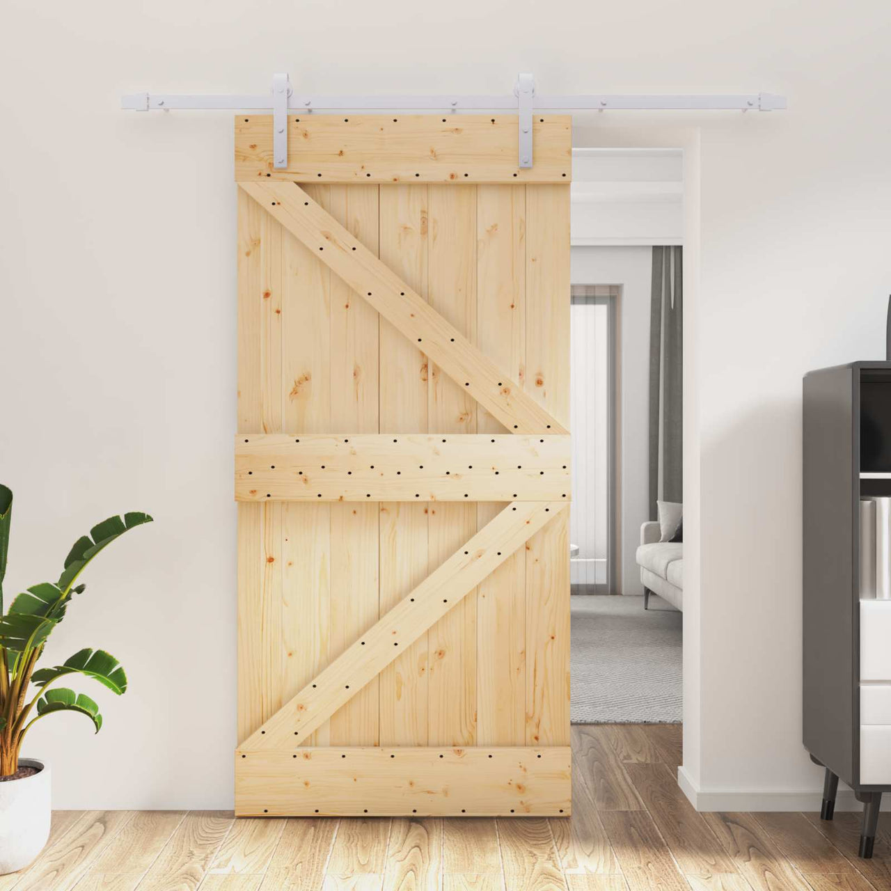 Porte coulissante naturelle et blanche 100 x 210 cm 