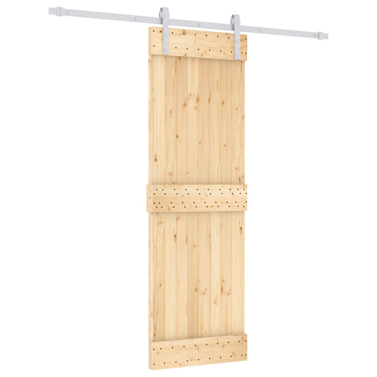 Porte coulissante en bois de pin naturel et blanc 70 x 210 cm 