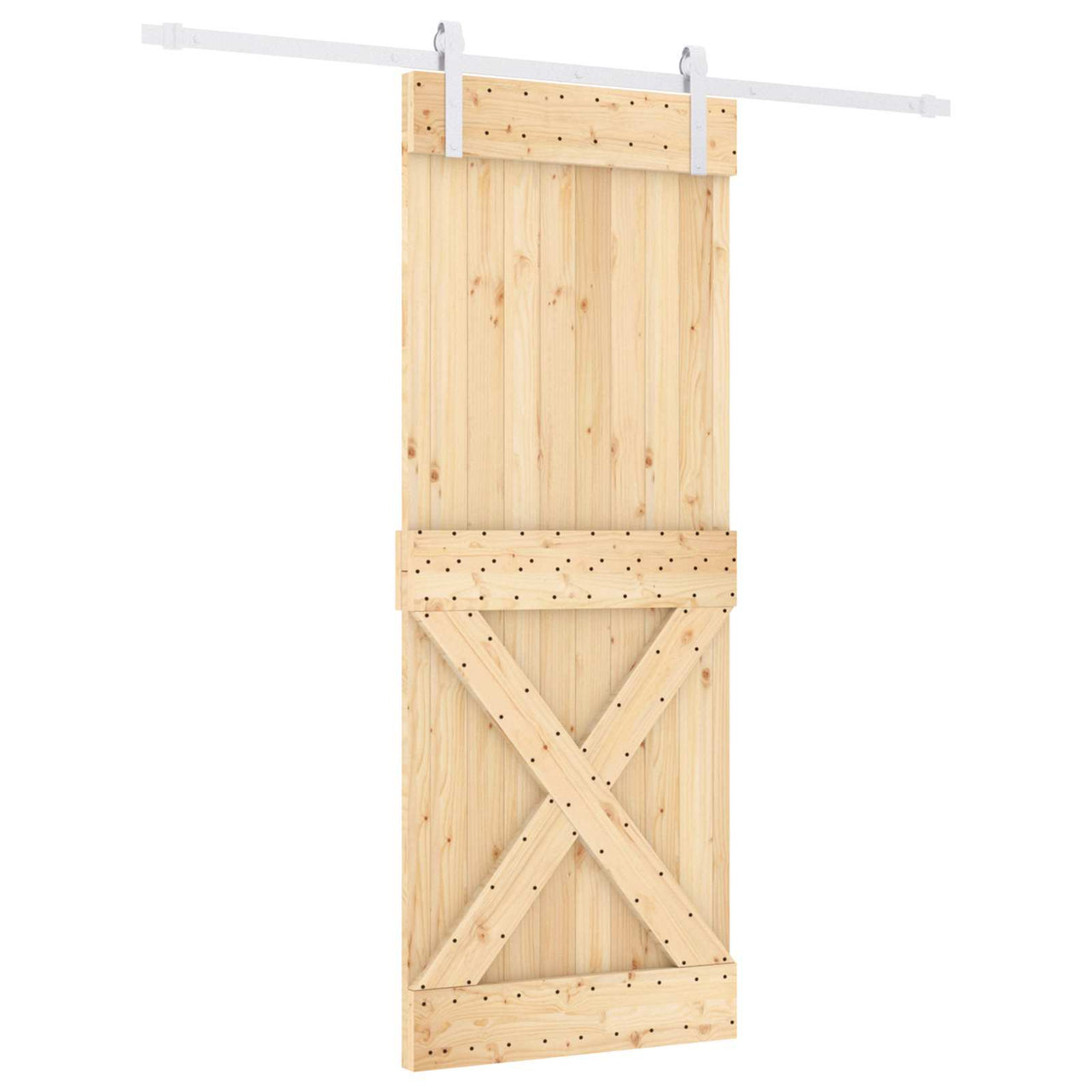 Porte coulissante en bois de pin naturel et blanc 80 x 210 cm 