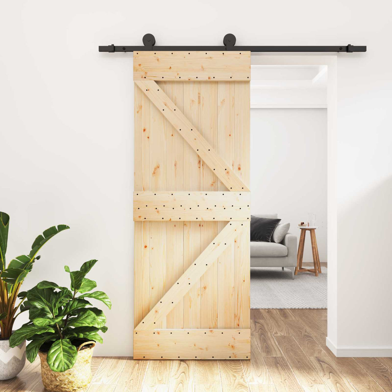 Porte coulissante naturelle et noire 85 x 210 cm 