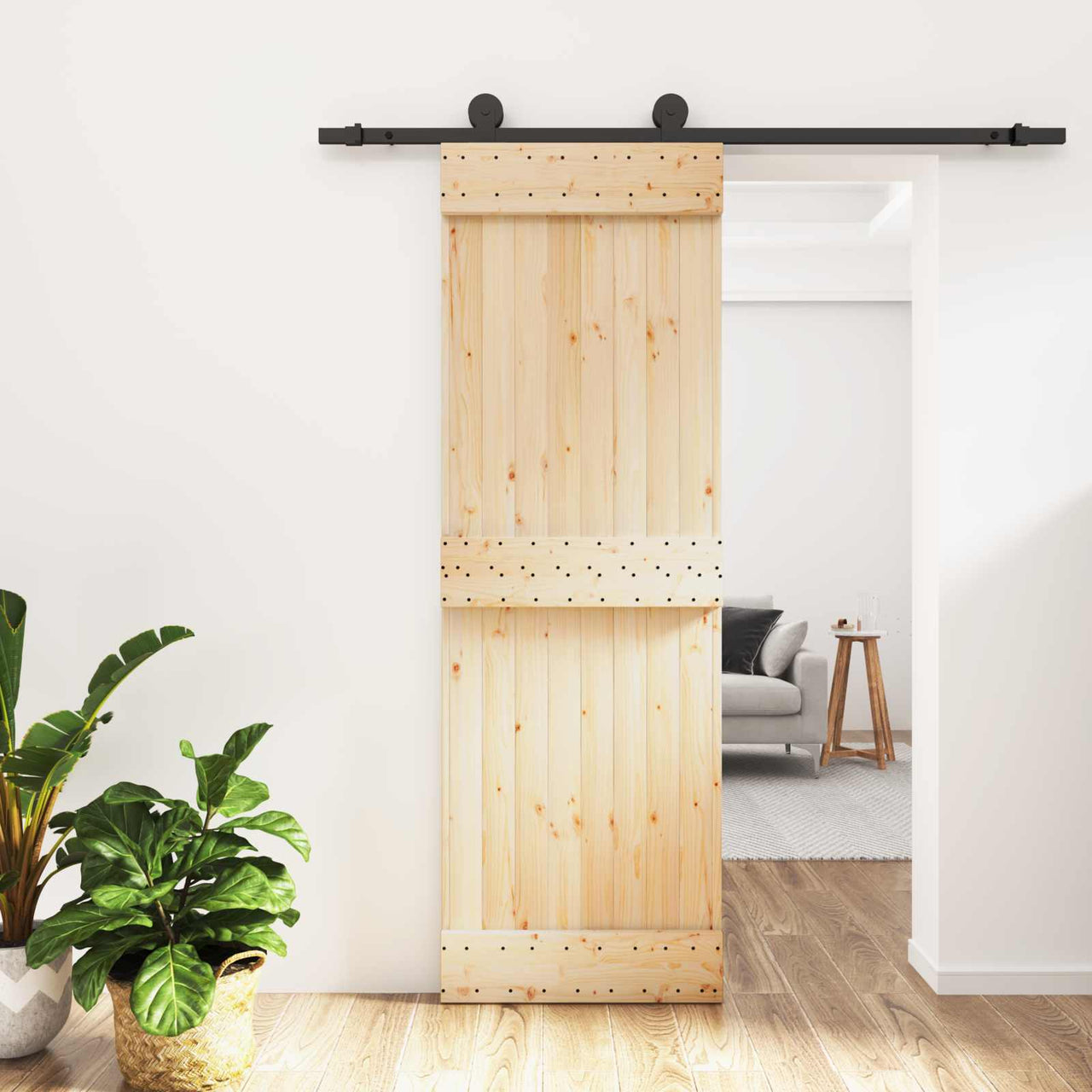 Porte coulissante naturelle et noire 70 x 210 cm 