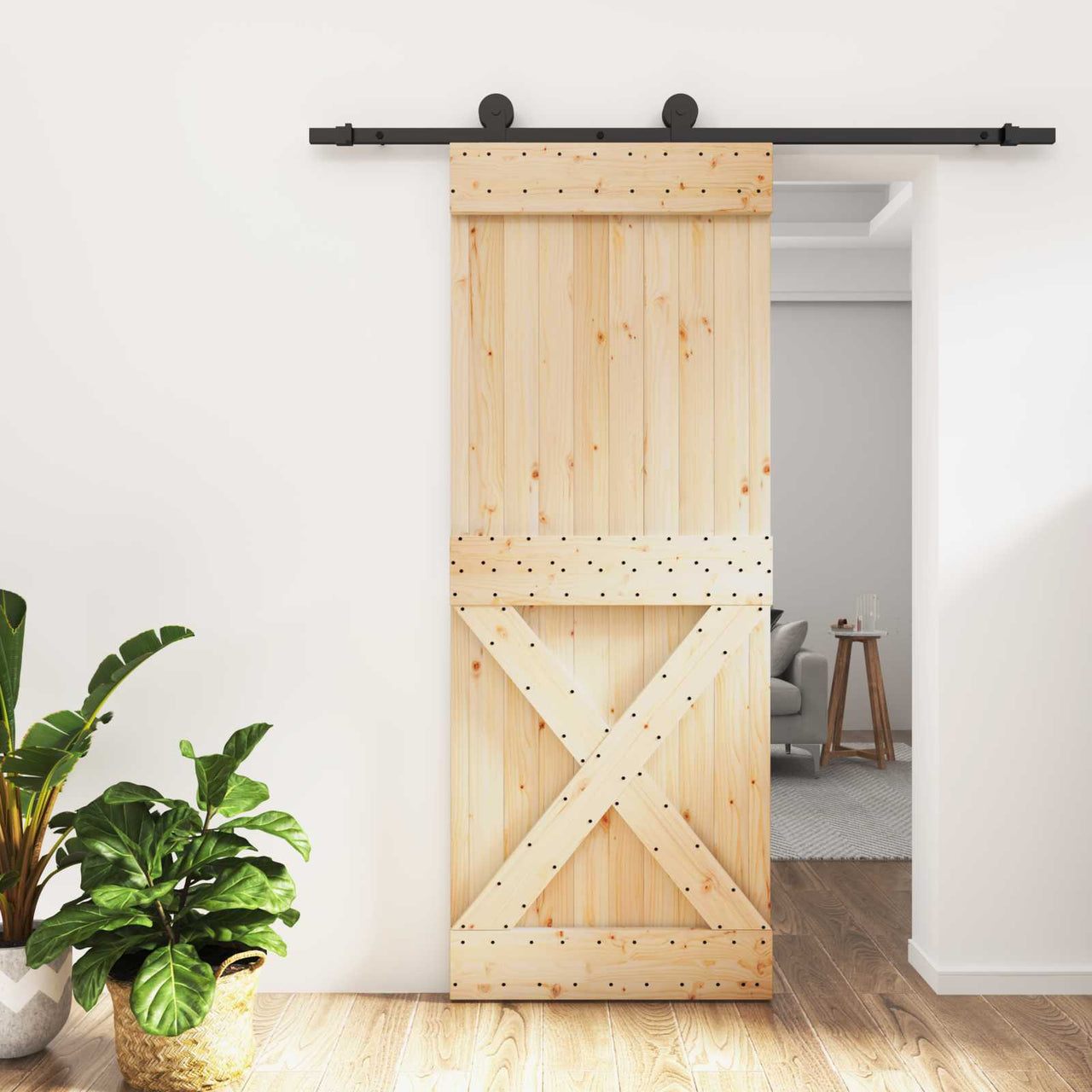 Porte coulissante naturelle et noire 80 x 210 cm 