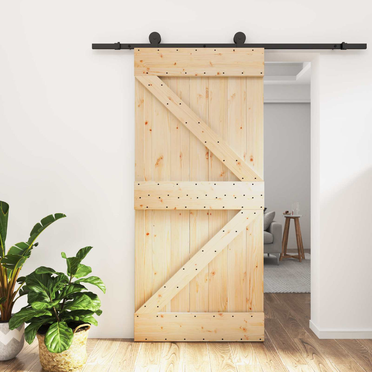 Porte coulissante Naturel et noir 95 x 210 cm 