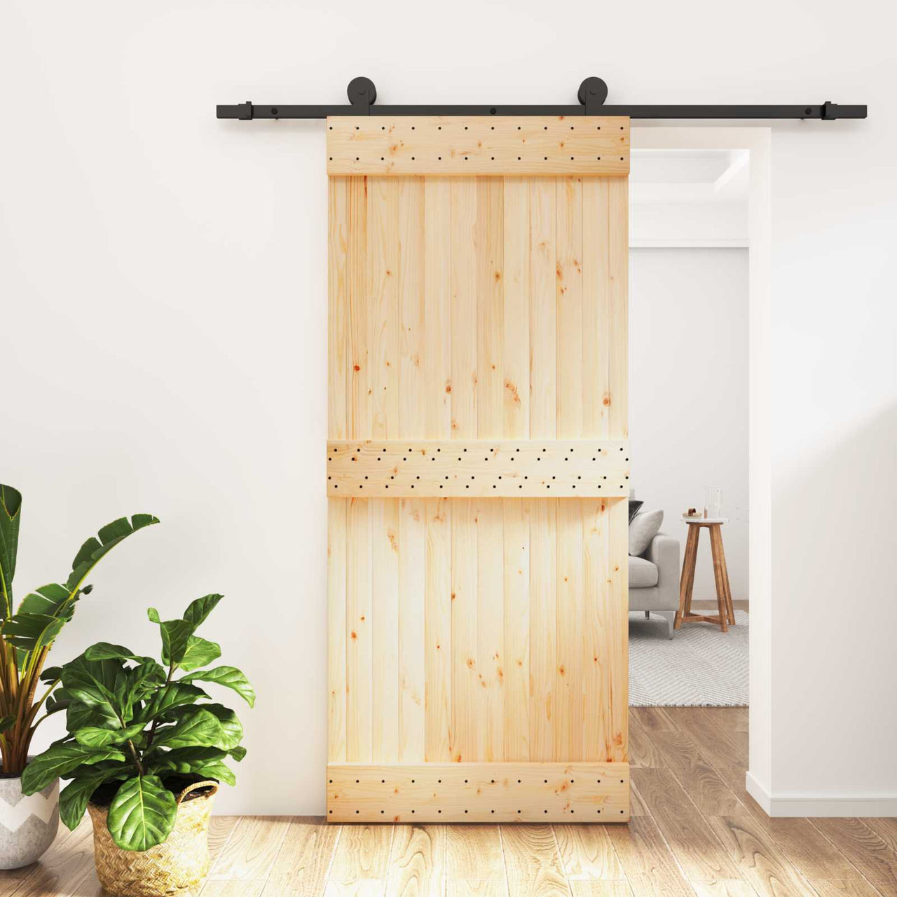 Porte coulissante naturelle et noire 90 x 210 cm 