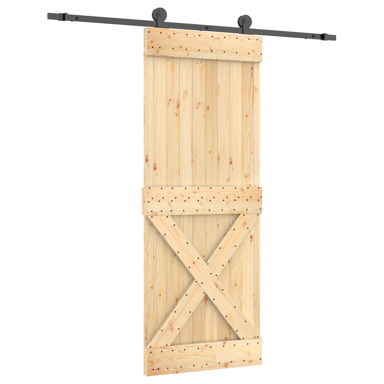 Porte coulissante en bois de pin naturel et noir 80 x 210 cm 