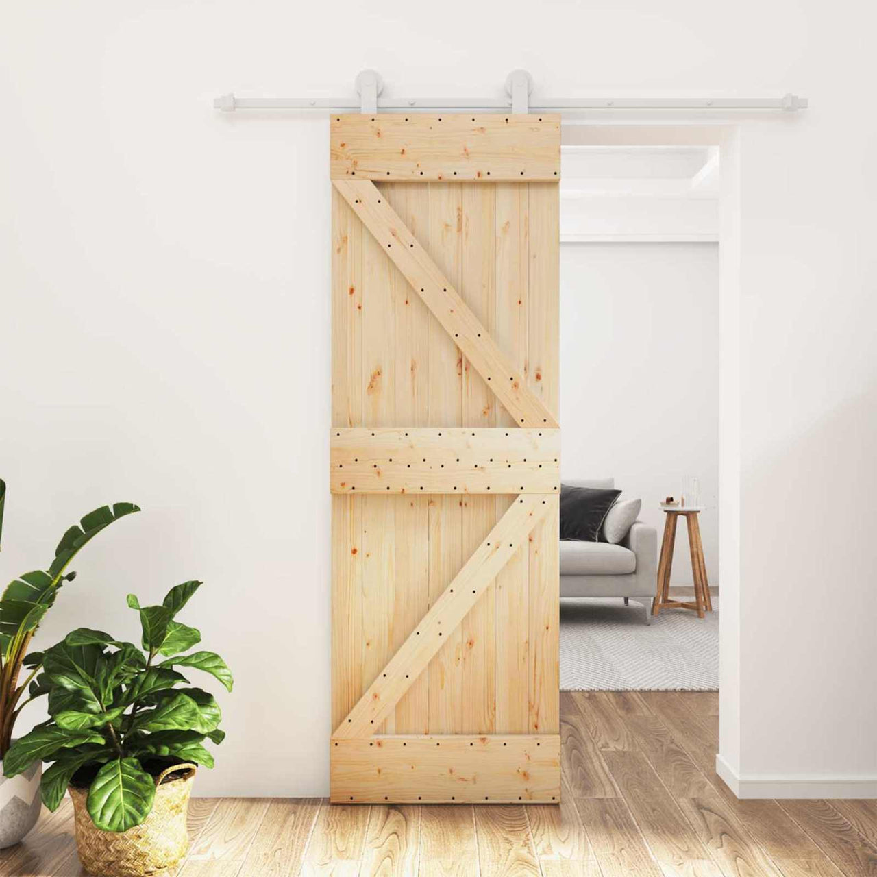 Porte coulissante naturelle et blanche 70 x 210 cm 