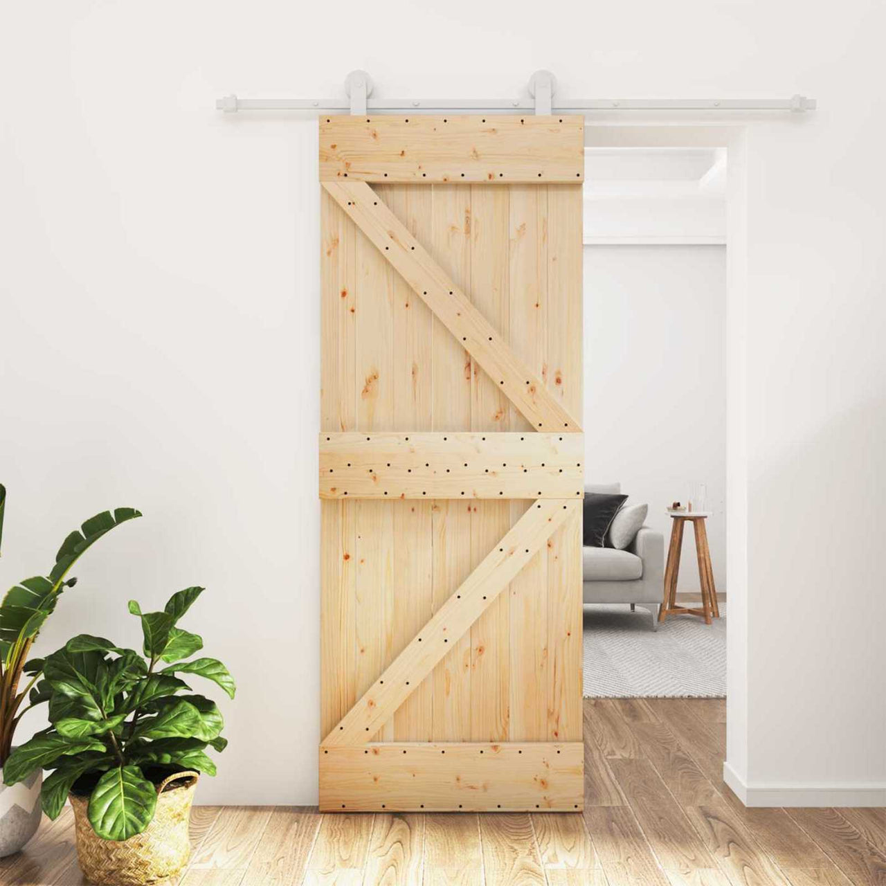 Porte coulissante naturelle et blanche 80 x 210 cm 
