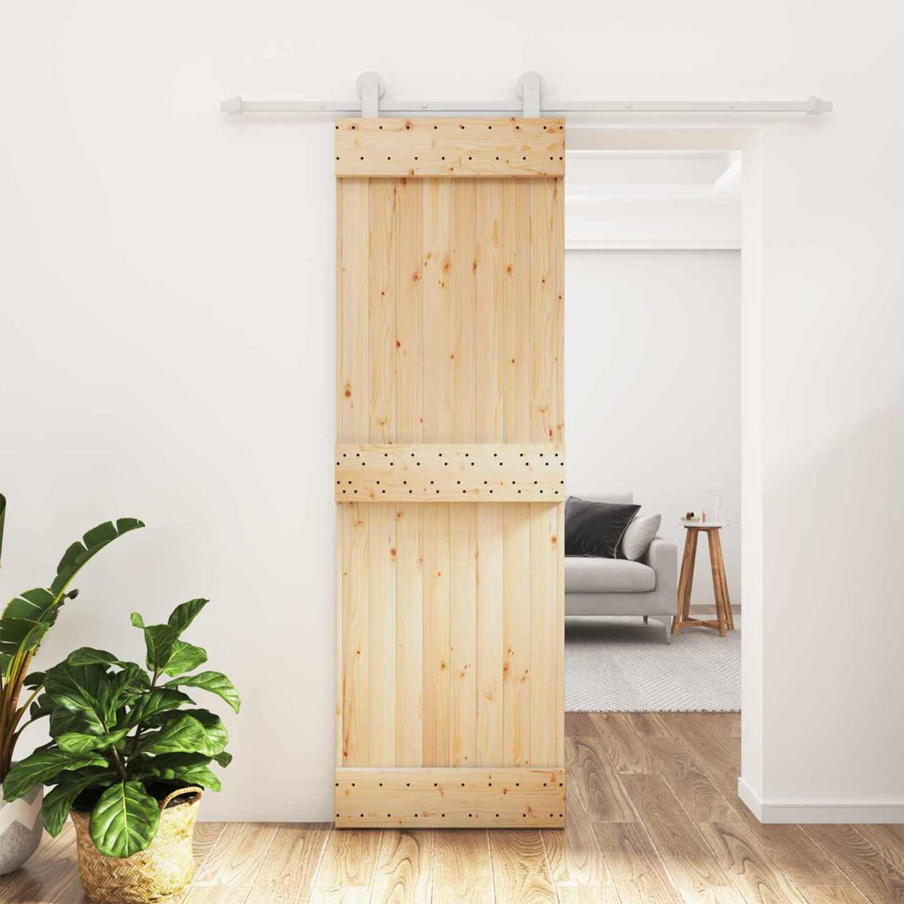 Puerta Corredera Madera de Pino Natural y Blanco 70 x 210 cm