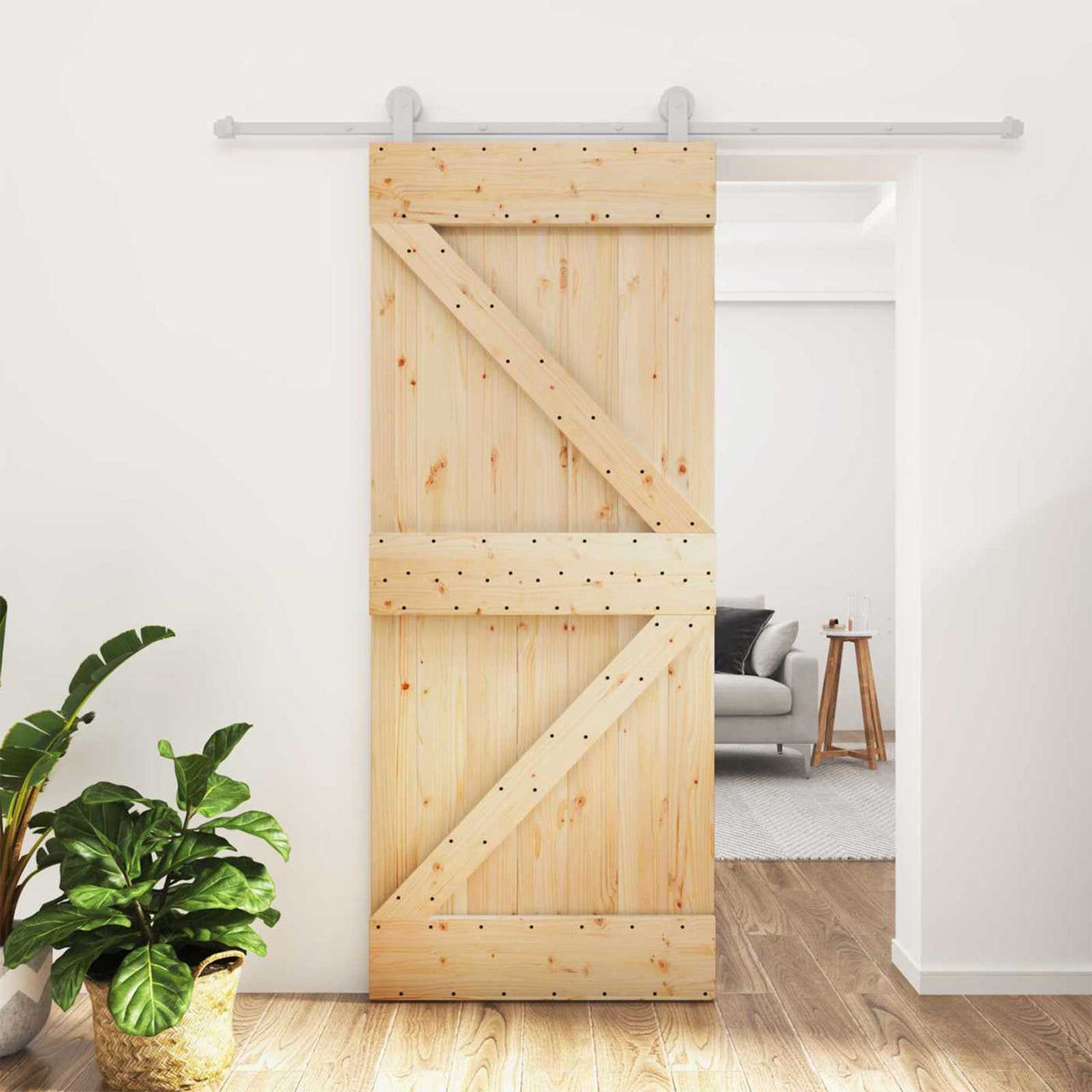 Porte coulissante naturelle et blanche 85 x 210 cm 