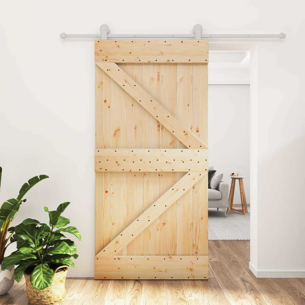 Porte coulissante naturelle et blanche 100 x 210 cm 