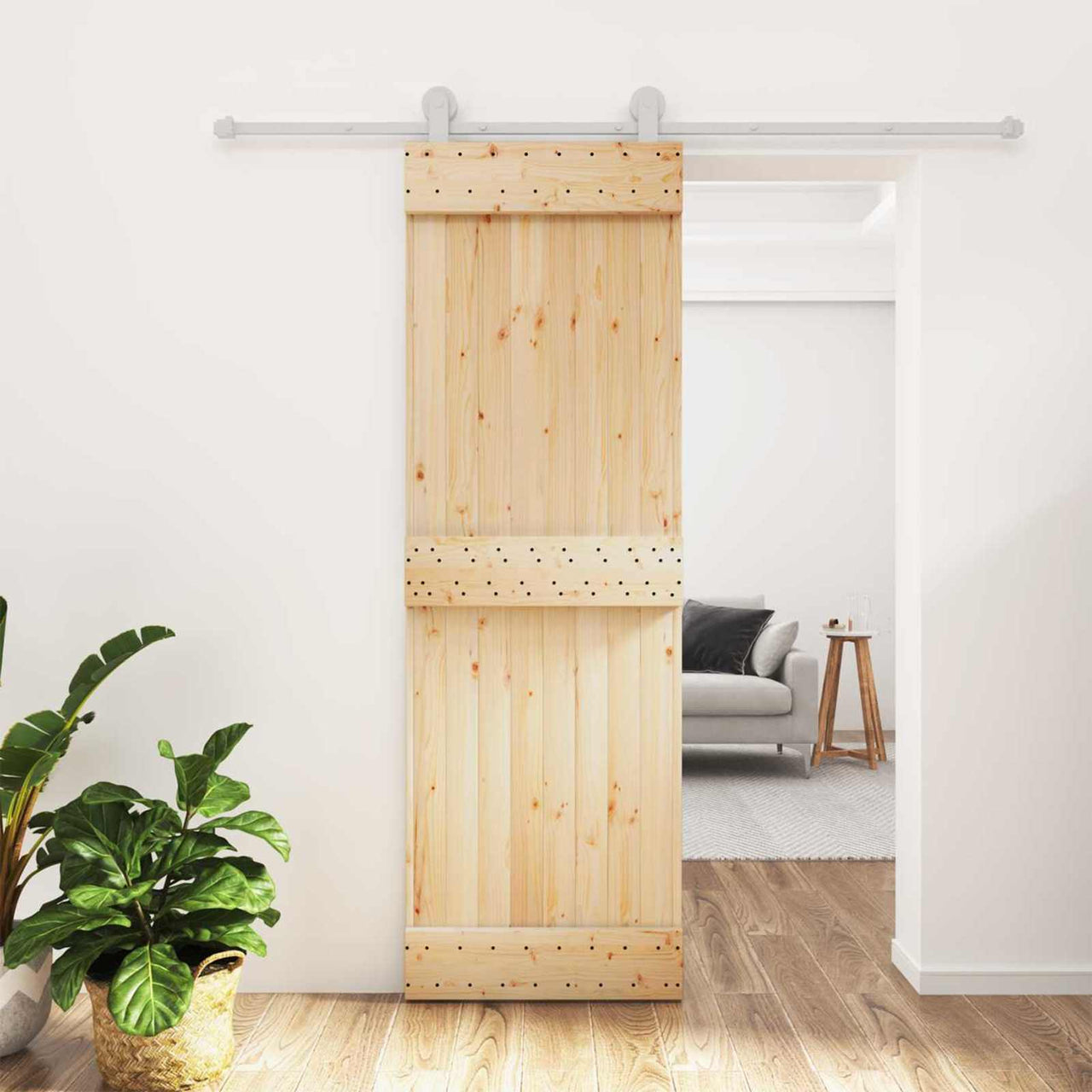 Porte coulissante naturelle et blanche 70 x 210 cm 