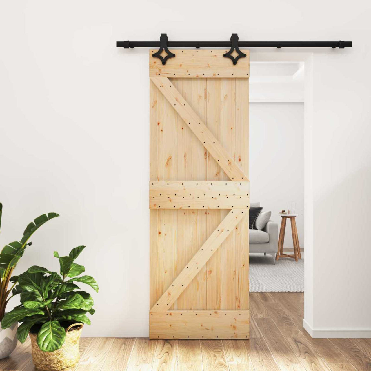Porte coulissante naturelle et noire 70 x 210 cm 