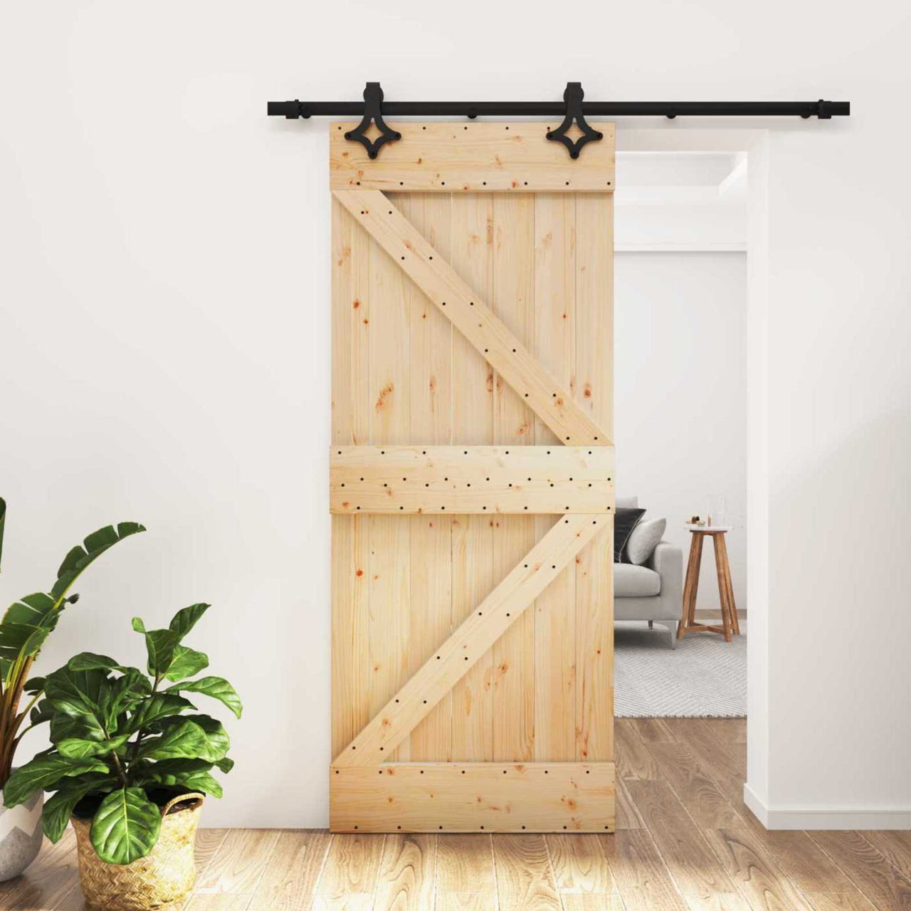 Porte coulissante naturelle et noire 85 x 210 cm 