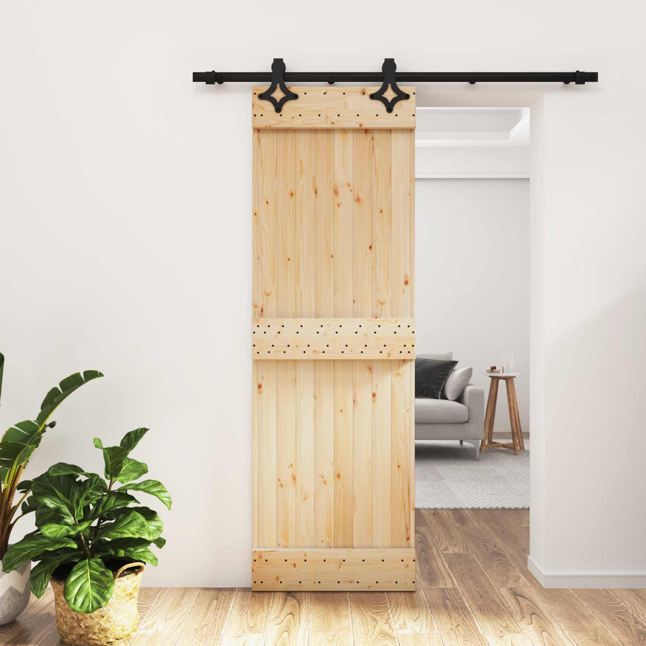 Porte coulissante naturel et noir 70 x 210 cm 
