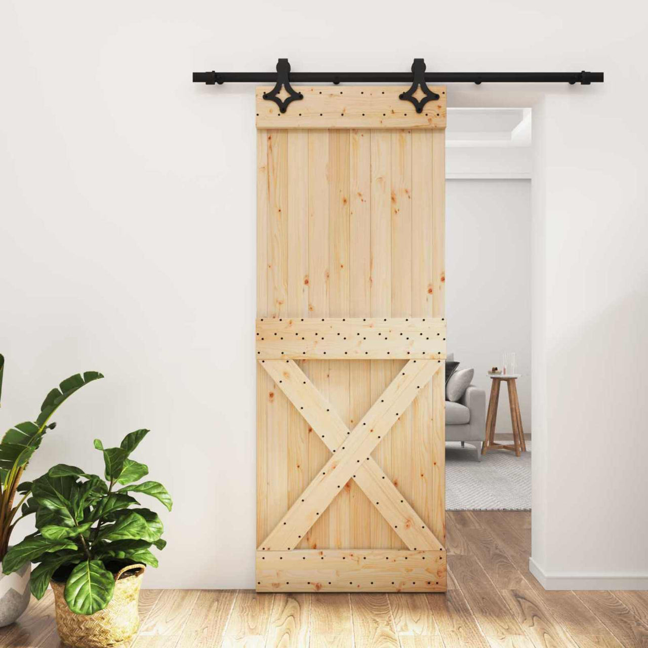 Porte coulissante naturelle et noire 80 x 210 cm 
