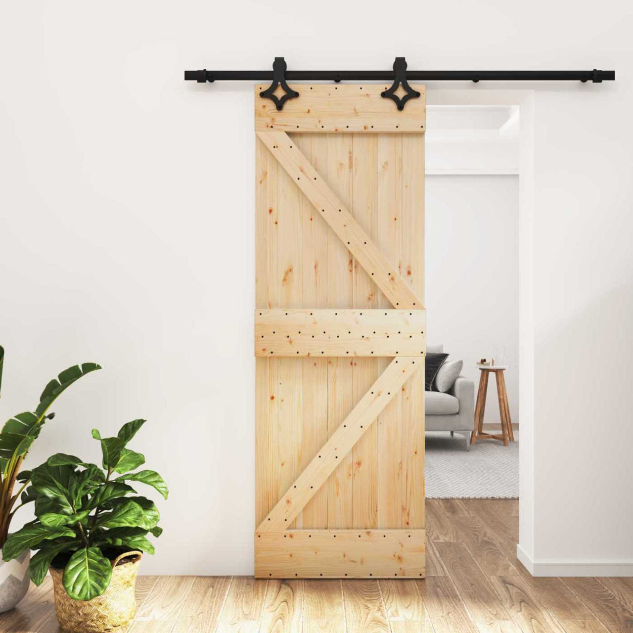 Porte coulissante naturelle et noire 70 x 210 cm 