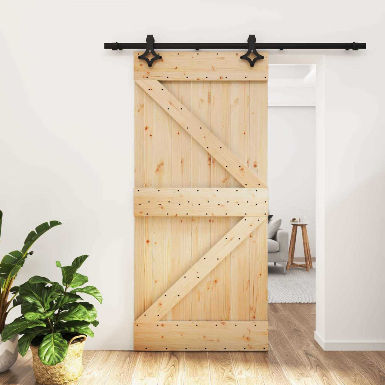 Porte coulissante naturelle et noire 95 x 210 cm 