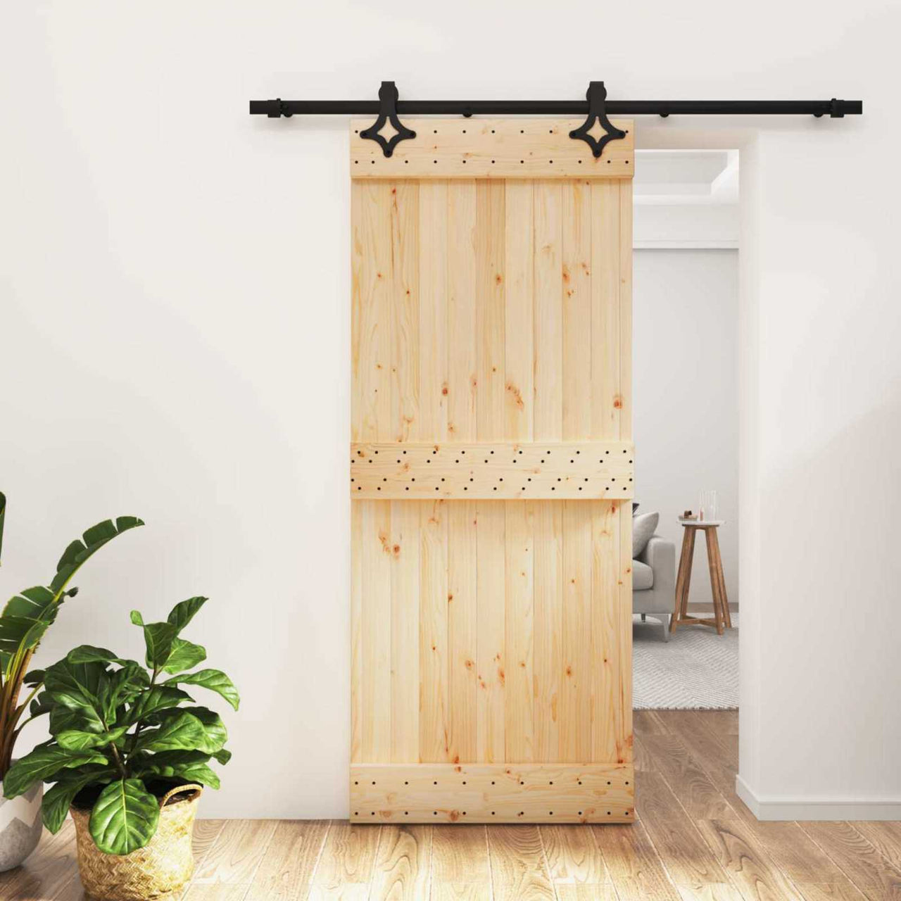 Puerta Corredera Natural y negro 85 x 210 cm