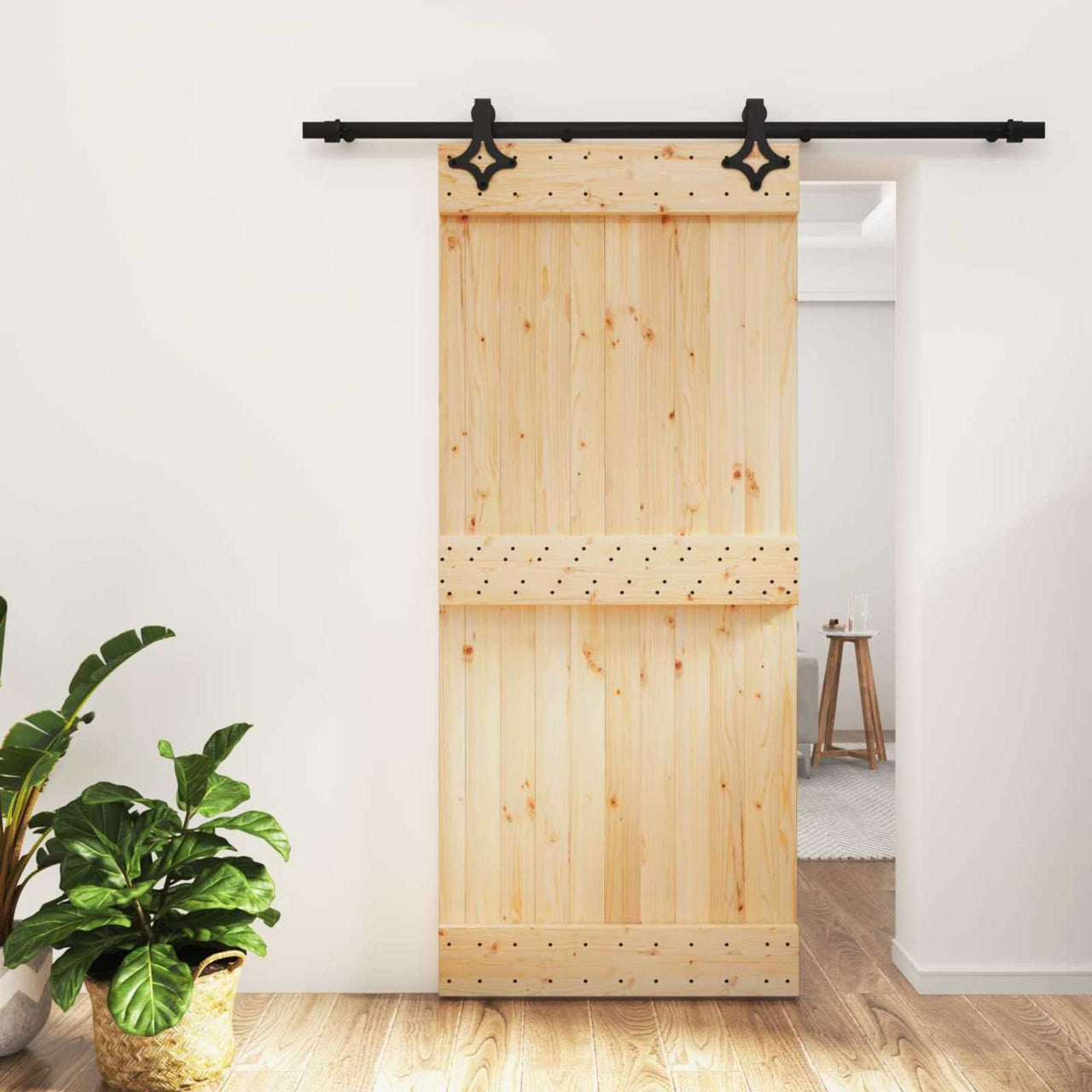 Porte coulissante naturelle et noire 90 x 210 cm 