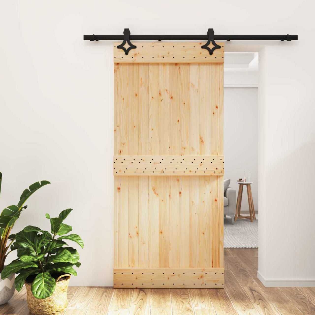 Porte coulissante naturelle et noire 95 x 210 cm 