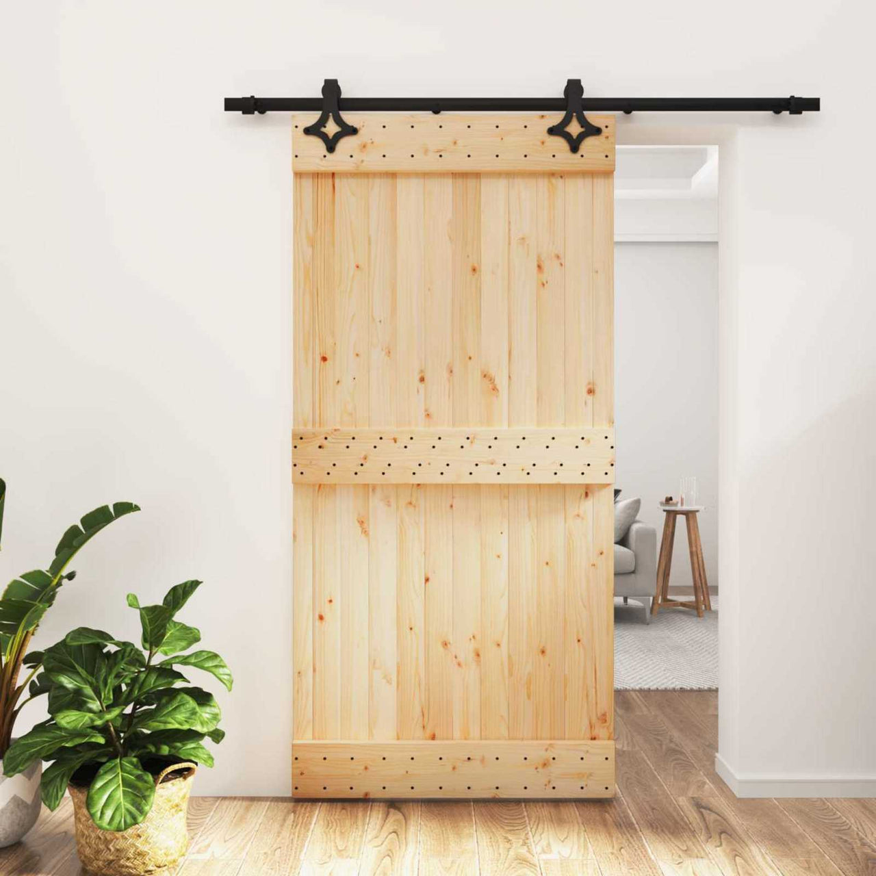 Porte coulissante naturelle et noire 100 x 210 cm 