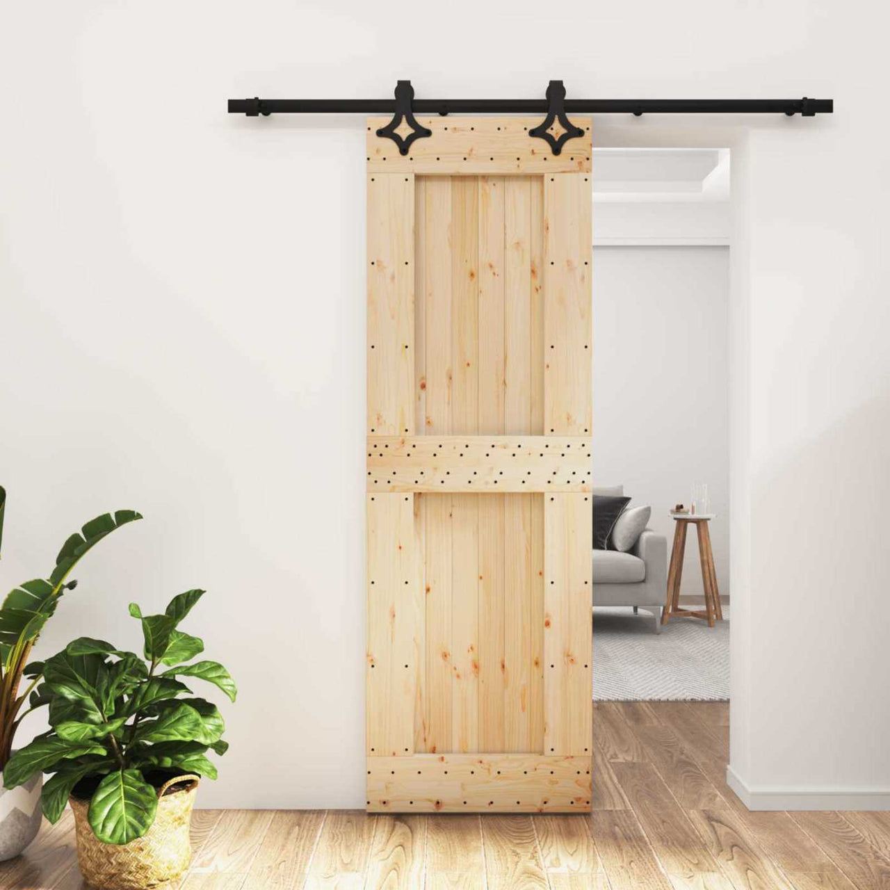 Porte coulissante naturelle et noire 70 x 210 cm 