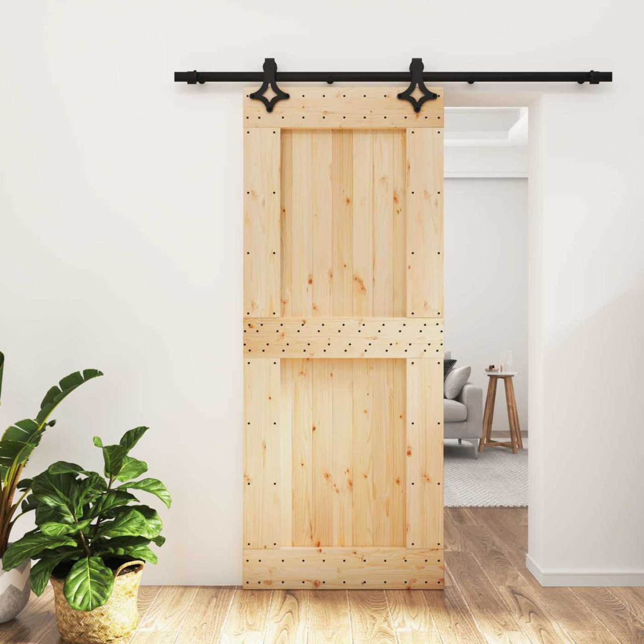 Porte coulissante naturelle et noire 85 x 210 cm 