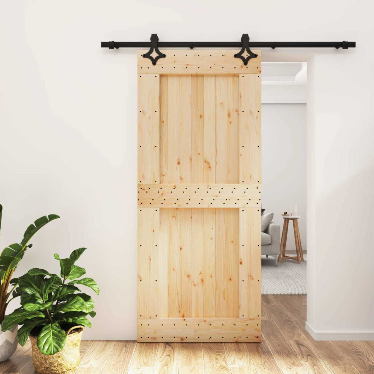 Porte coulissante naturelle et noire 90 x 210 cm 