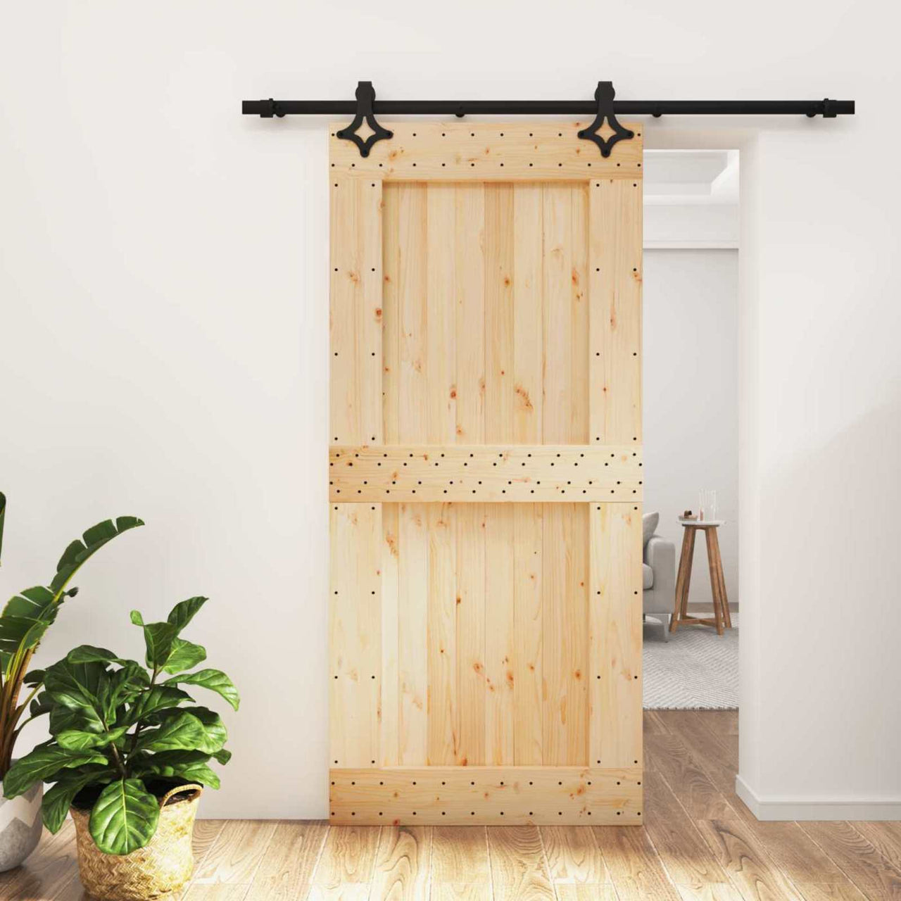 Porte coulissante naturelle et noire 95 x 210 cm 