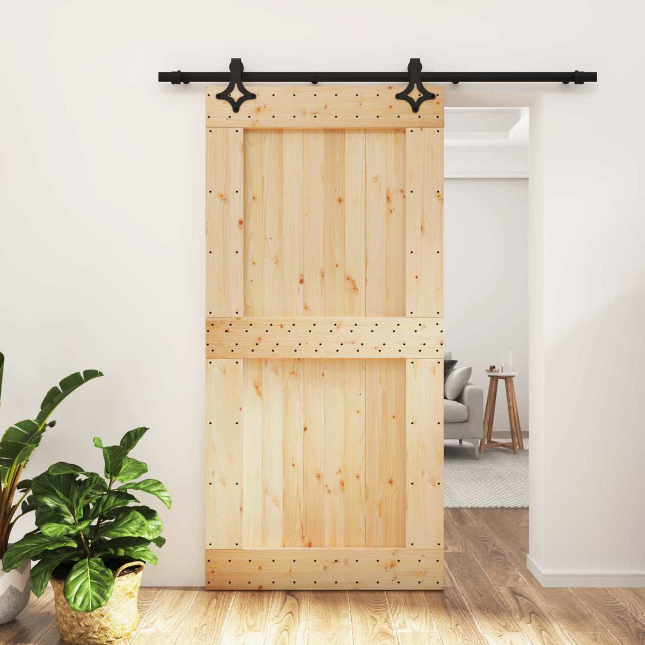 Porte coulissante naturelle et noire 100 x 210 cm 
