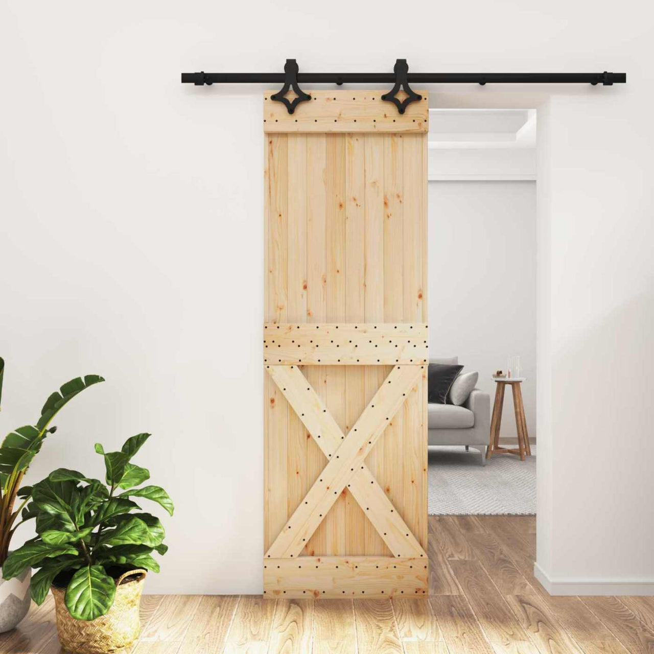 Porte coulissante naturelle et noire 70 x 210 cm 