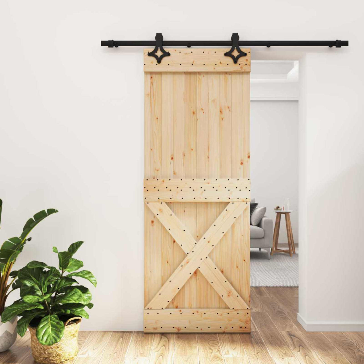 Porte coulissante naturelle et noire 80 x 210 cm 
